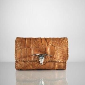 Ralph Lauren ~ Collection 2011 Alligator Patchwork Steer/Bull Head Clutch Purse